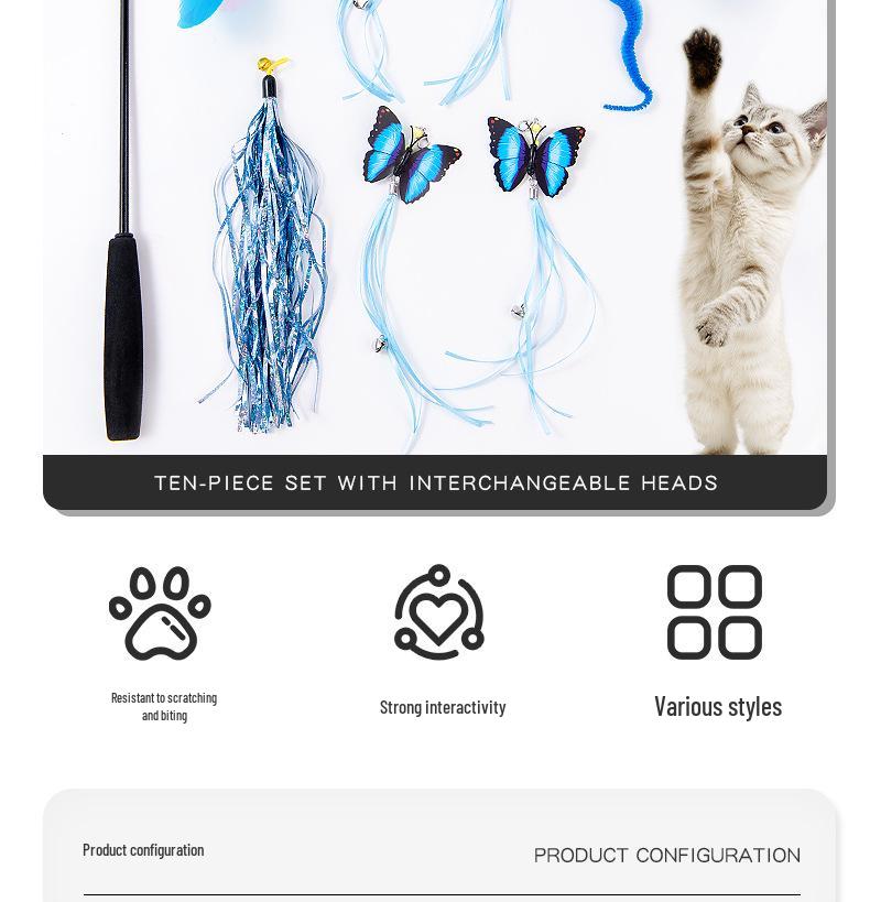 Feather & Bell Cat Teaser Wand Set with Butterfly and Caterpillar Toys