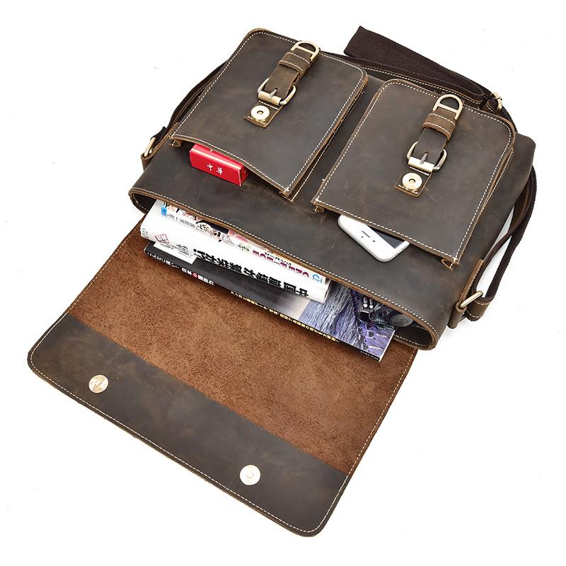 Men's Handbag Shoulder Bag Large Capacity Top Layer Cowhide Crossbody Bag 13 Inch Genuine Leather Flap Shoulder Bag Briefcase