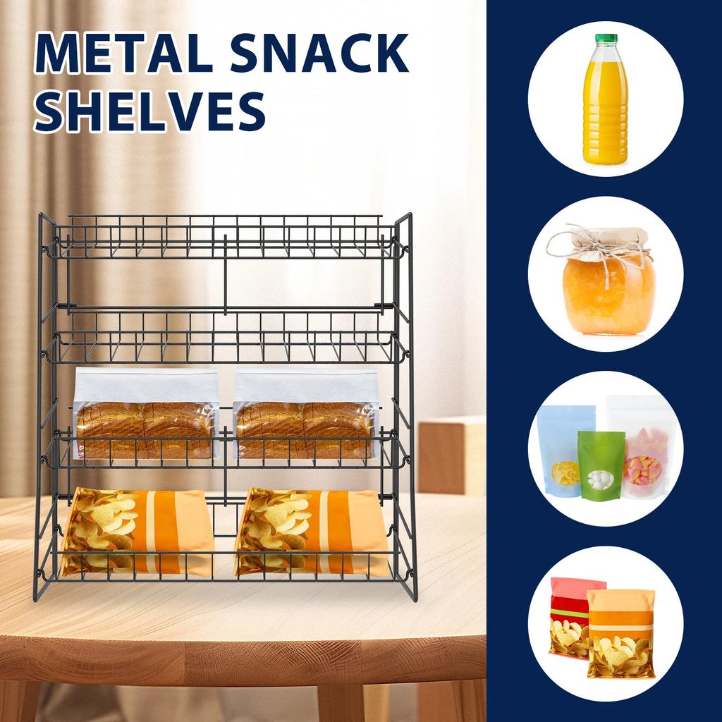 Metall-Snackständer für die Arbeitsplatte, 4 Etagen, Mehrzweck-Aufbewahrungsregal, tragbarer Organizer, Präsentationsständer für Tischplatte, Küche und Geschäft