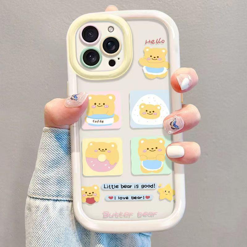 Butter Bear Apple 16Pro Cream Mobile Phone Case Transparent iPhone15Promax Mobile Phone Case All-inclusive New