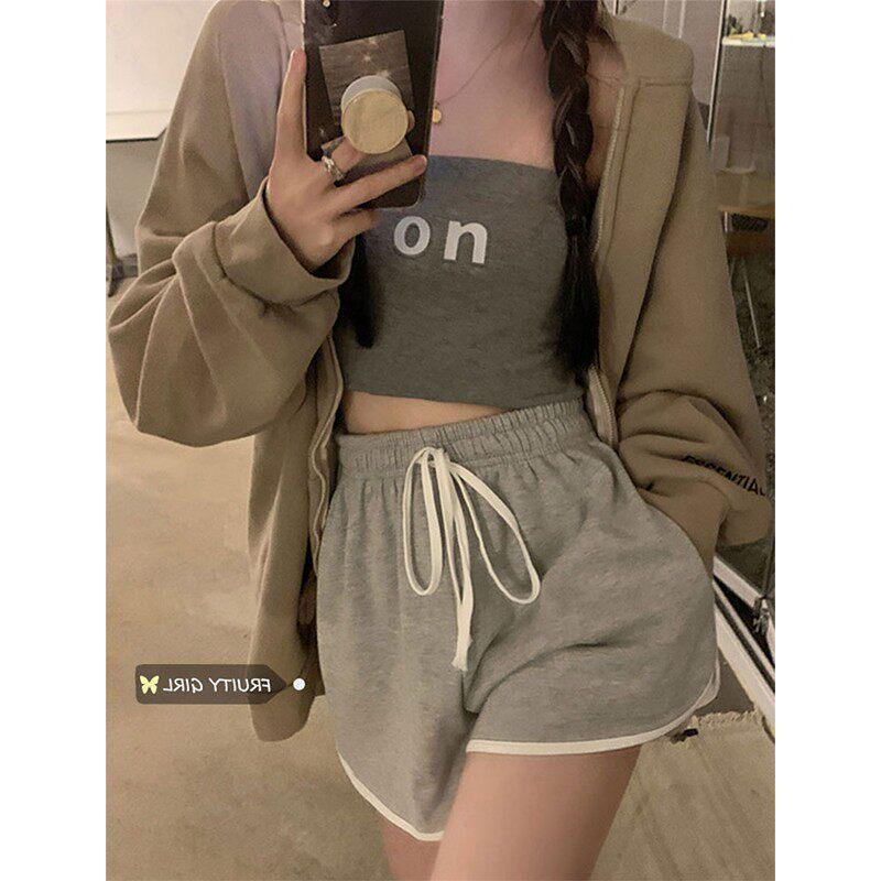 

2025 New Summer Women s High-Waisted Loose Fit Running Shorts - Plus Size, Wide-Leg, Casual Style 3XL: 145-160 jin серый