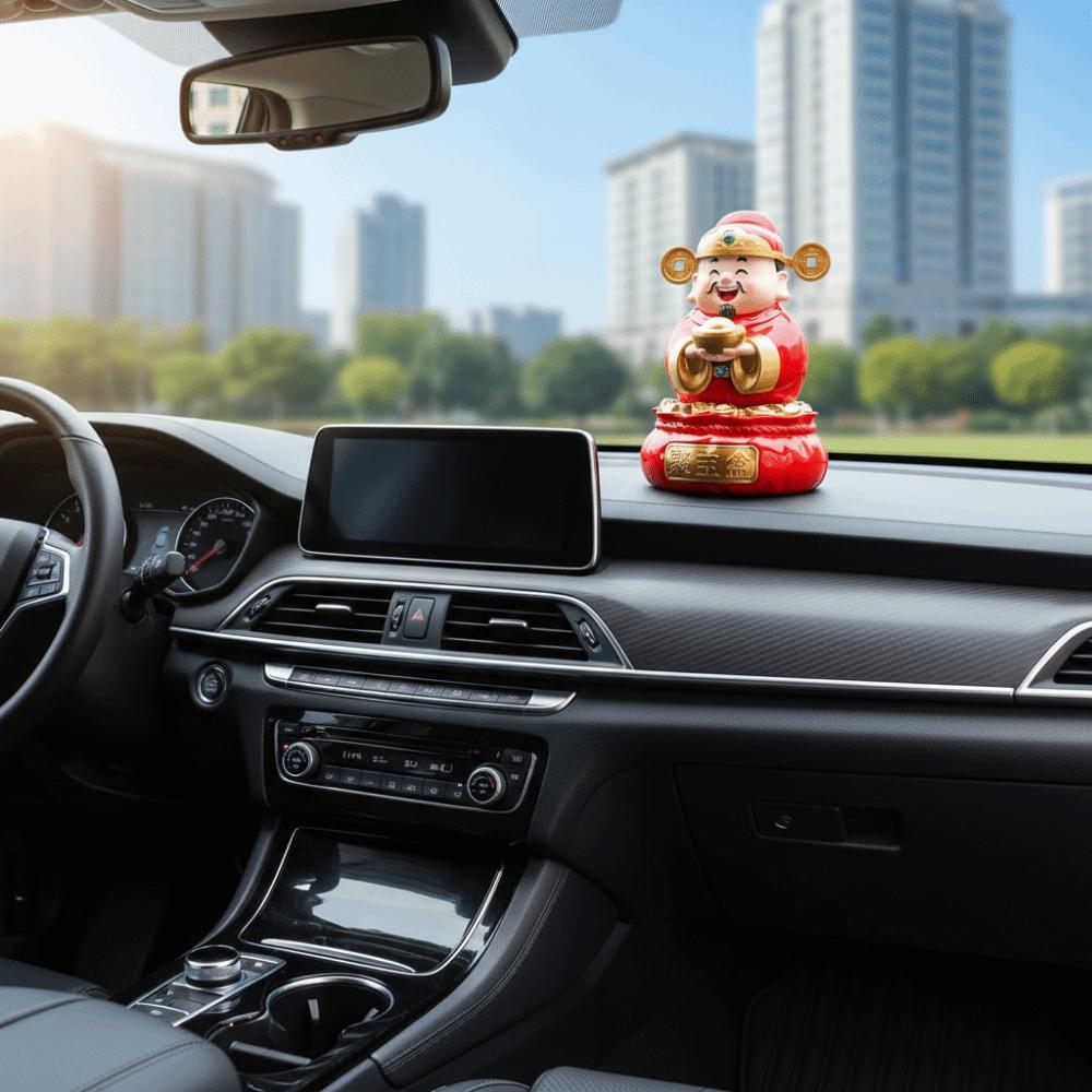 Solar Powered God Of Fortune Sculpture ABS Car Ornaments Nodding Lucky Wealth Statue  Festive Gifts