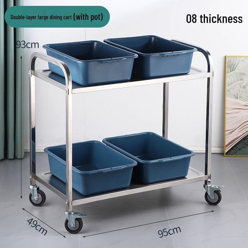 Three-tier Stainless Steel Service Cart: Meal, Food, Beverage, and Dish Collection Trolley for Restaurants and Hotels.