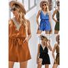 Solid Color Sleeveless V-neck Jumpsuit Pure Color Sleeveless V Neck One-Piece Shorts