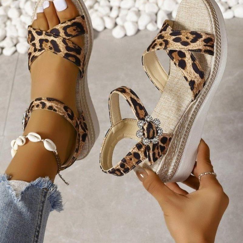 Women's Sandals Leopard Summer  High Quality Fashion Thick Soled Outdoor Casual Comfortable Lightweight Female Shoes