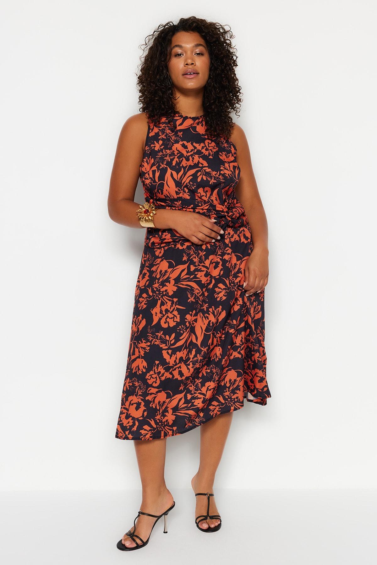

Women s Style Plus Size Dress Multicolored Floral A-line Midi Woven Dress XL