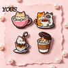 Backpack Decoration Pin Cartoon Coffee Cup Cat Brooch, Kitten Enamle Lapel Pin, Animal Theme Alloy Badge, Clothing Accessories for Lovers Jackets