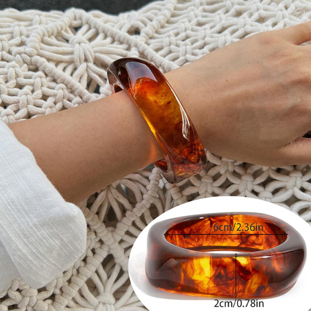 Wind Amber Smudged Acrylic Bracelet, Fashionable Irregular Translucent Resin Wide Bracelet