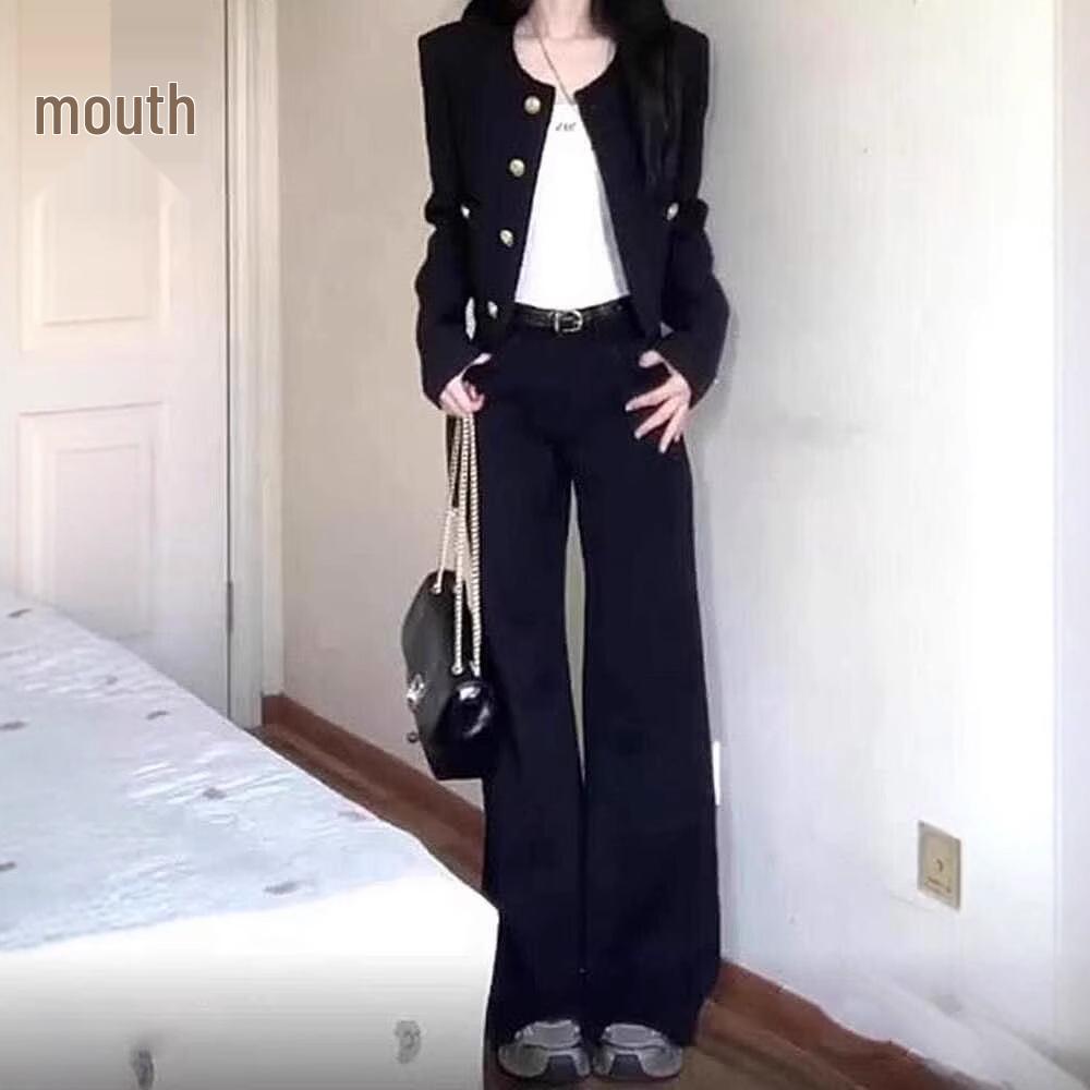 Plus Size Spicy Girl Low Waist Black Flare Jeans for Women - Autumn Slimming Retro Floor-Length Pants