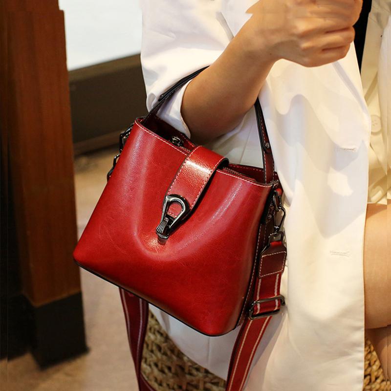 

Сумки-ведра из натуральной кожи, маленькие, через плечо, для женщин, трендовые дизайнерские сумки с широким ремешком, обработанные маслом и воском