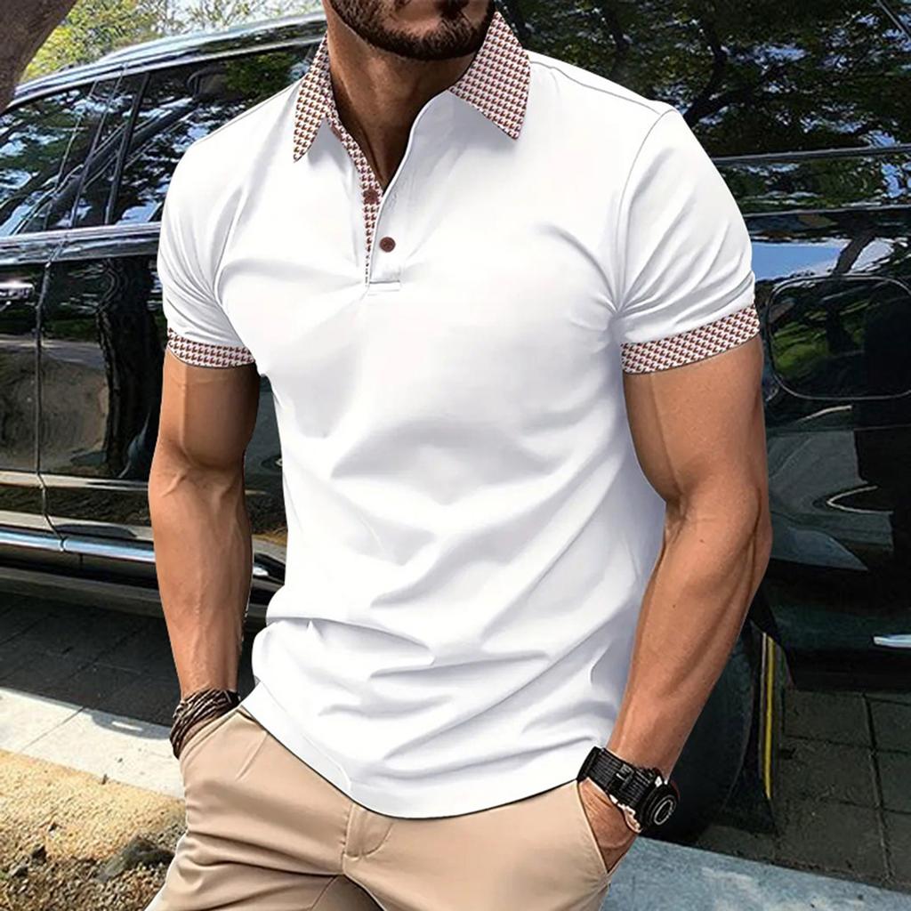 Men's Casual Houndstooth Printed Shirt Men's Short Sleeved Shirt