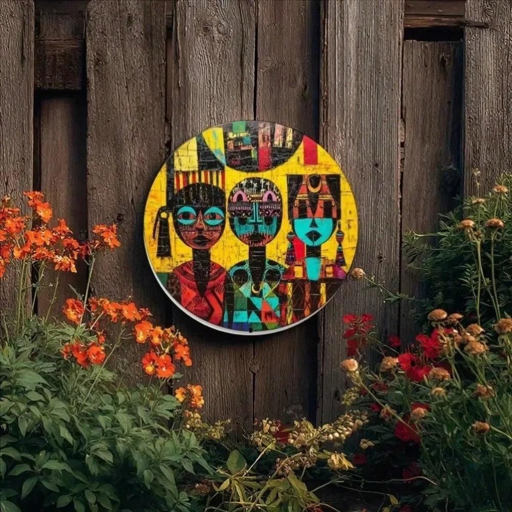 

African Style Colorful Aluminum Round Wall Art Decor, Rustproof Metal Plate, Holiday Home Sign, Vibrant Hanging Ornament 20x20 білий