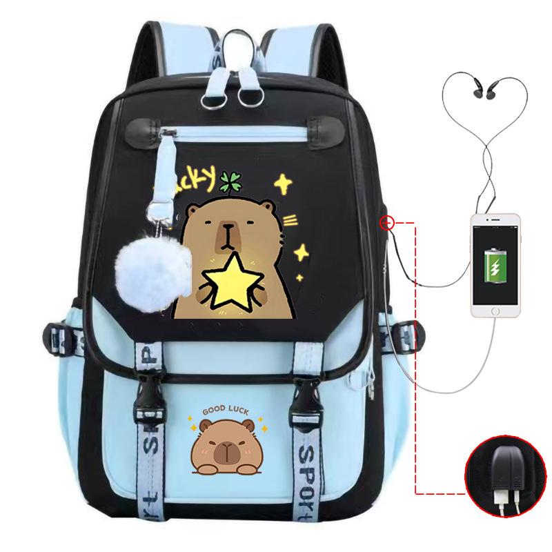 Fashion Trend Kapibara Leisure Burden Reduction Travel Bag Multifunctional Large Capacity USB Student School Bag
