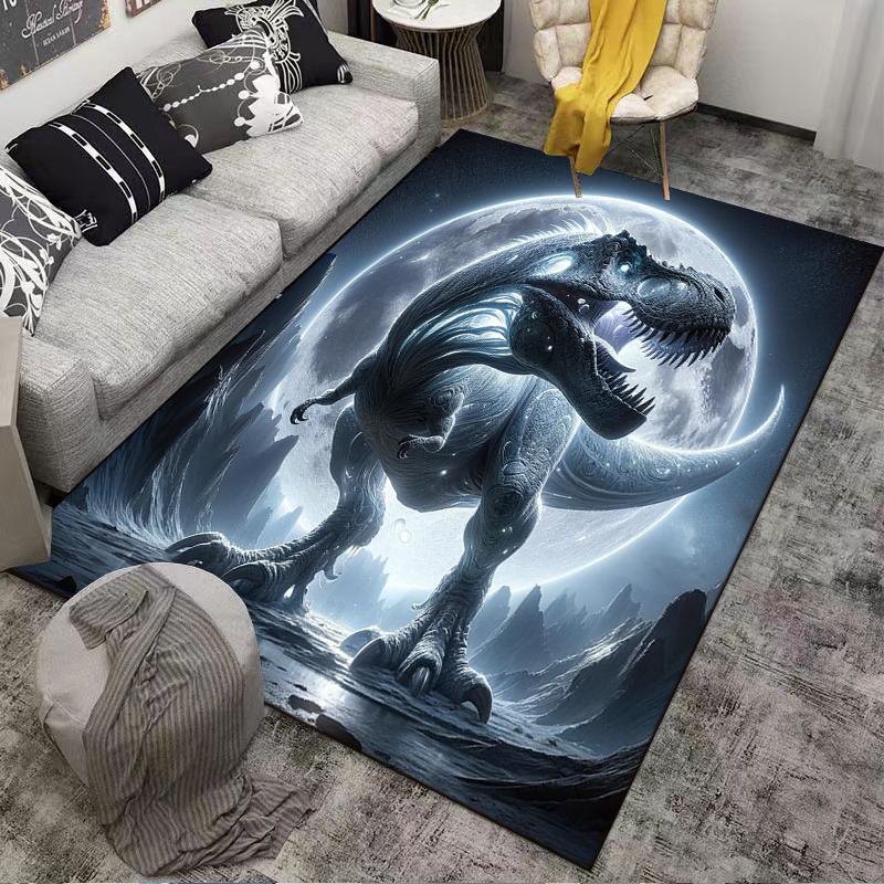 Dinosaur Themed Carpet with Moonlit Background and Sci-Fi Design Suitable for use as an anti-slip for living room bedroom sofas