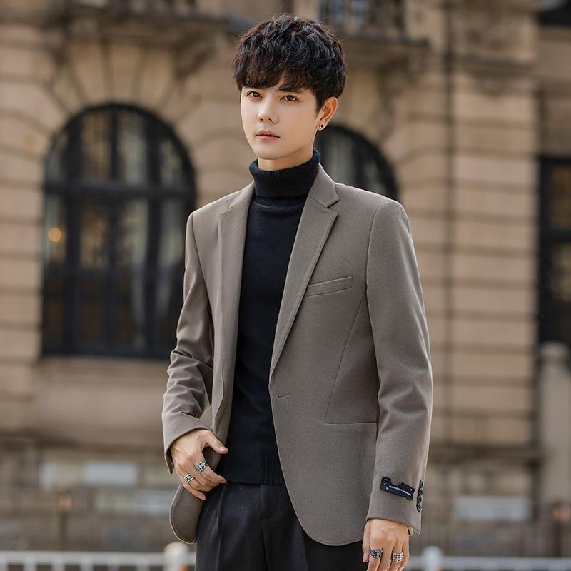 Autumn and Winter Thick Woolen Suit Casual Retro Dark Gray Fashion Single West Business Slim Fit Non-ironing Advanced Sense