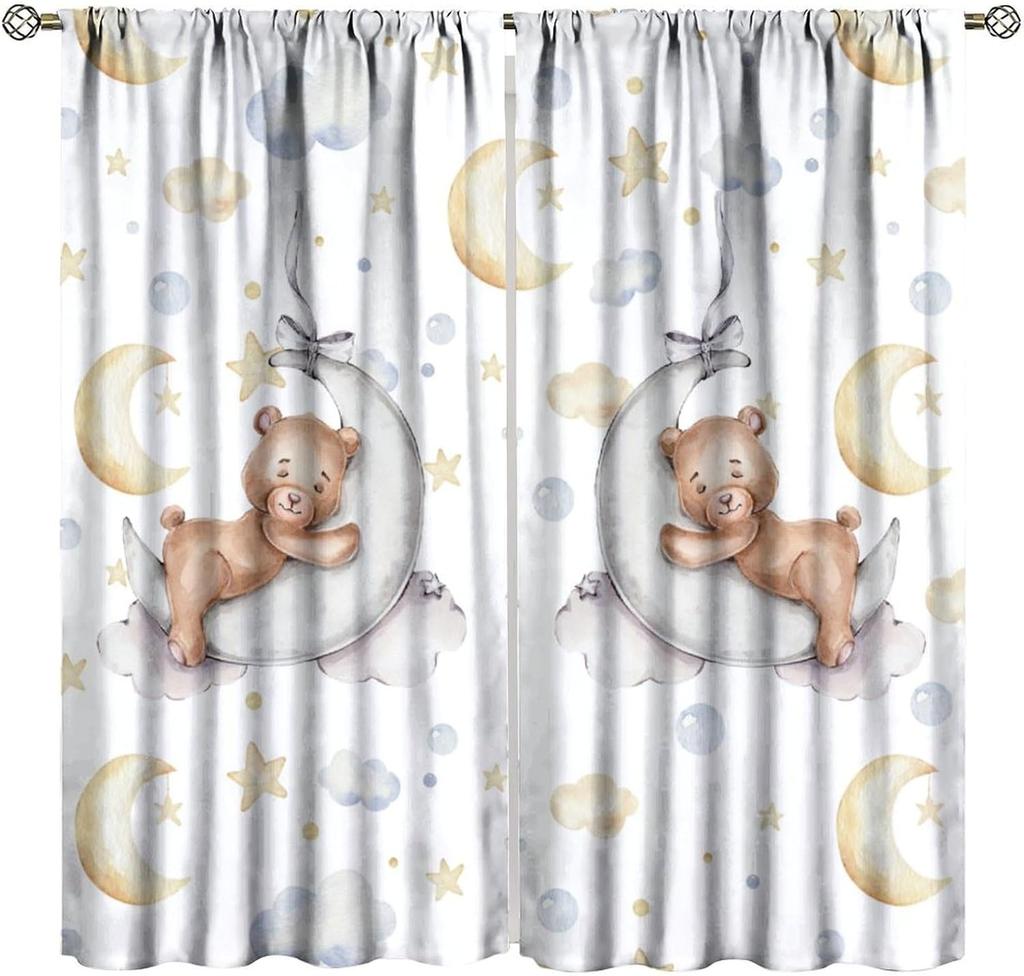 Kids Safari Animals Curtains Tropical Jungle Adventure African Lion Elephant Monkey Print Window Drapes Baby Curtain Polyester