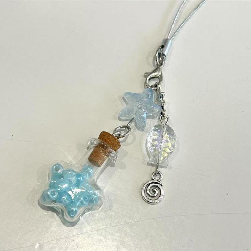 

Sweet Five-Pointed Star Drift Bottle Phone Chain Lanyard Keyring Keychain Pendant Starfish Backpack Charm Bag Ornament Girl Gift синий