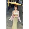 Summer Double Version Jumpsuit Cheongsam Long Skirt Jacquard Embroidery Suspender Casual Temperament