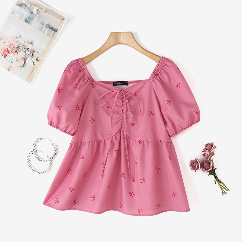 ZANZEA Womens V-Neck Summer Casual Short Sleeve Print Blouse