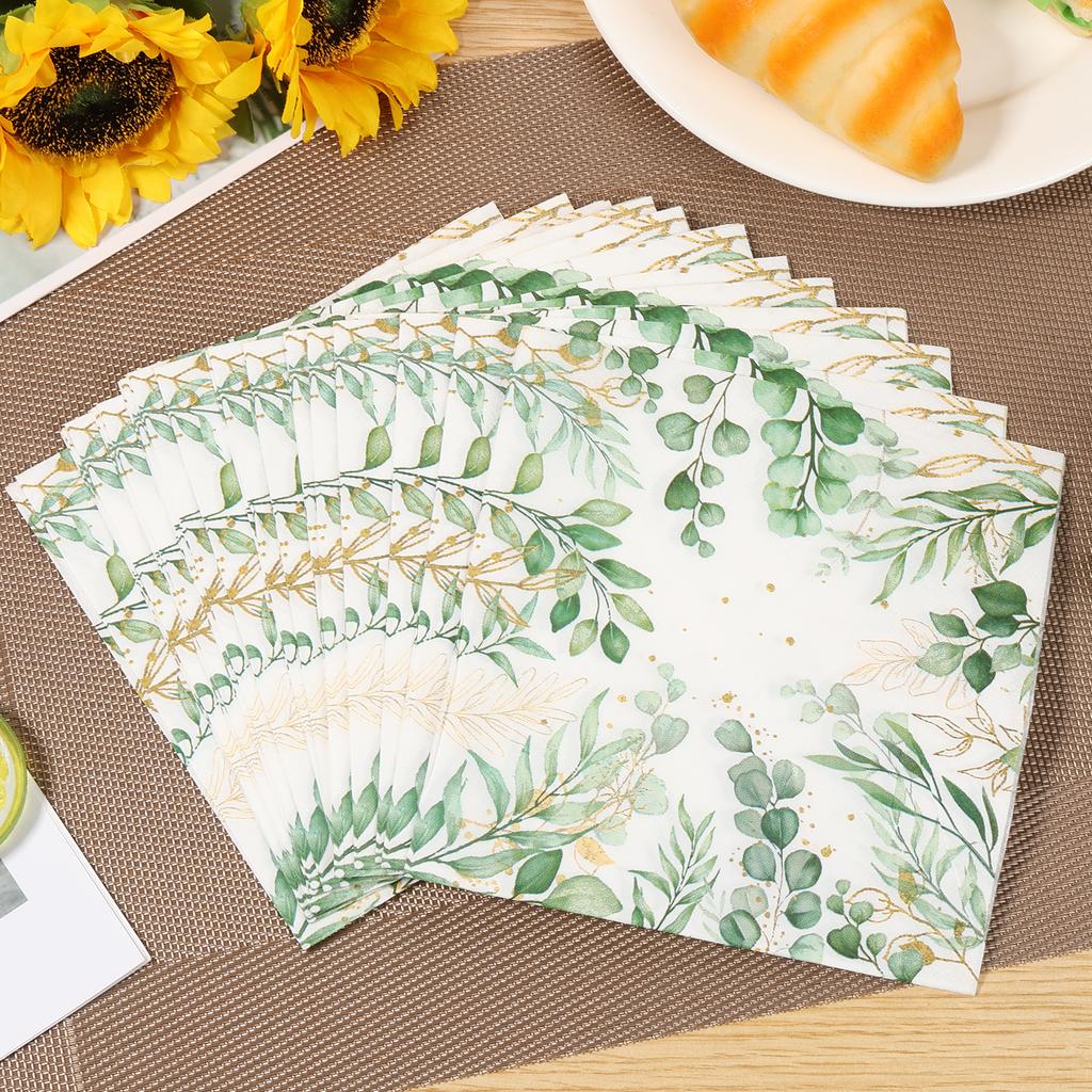 100Pcs Napkins Disposable Eucalyptus Leaf Eco-friendly Paper Tissues Guest Paper Towels for Home Party Wedding Dinner Napkin