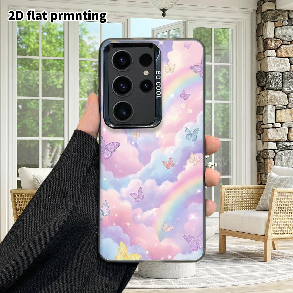 Phone Case: 2D Flat Samsung Galaxy A34 A35 M05 M06 S20 S22 S21 FE Plus 5G Protective Case, Couple Style, Rainbow Cloud Butterfly, Christmas and Hallow