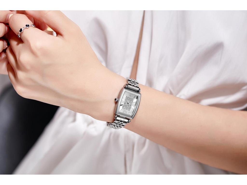 Oushijia New Square Diamond Women's Roman Minimalist Tonneau Quartz Watch