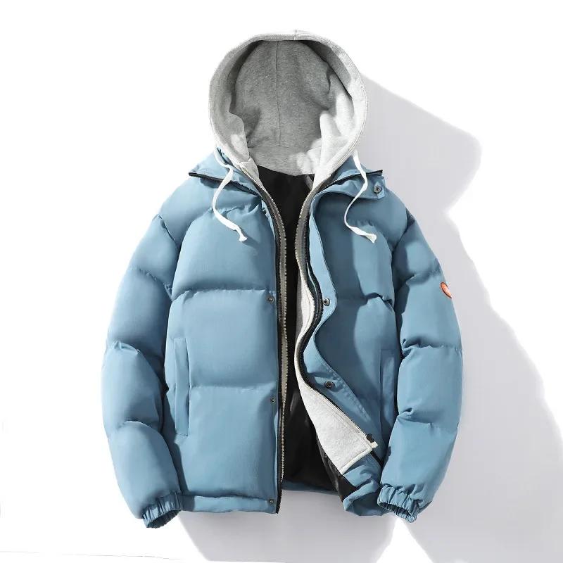 Men's Casual Sports Thickened Parkas Fake Two-Piece Hooded Jackets Sports Casual Outerwear Men