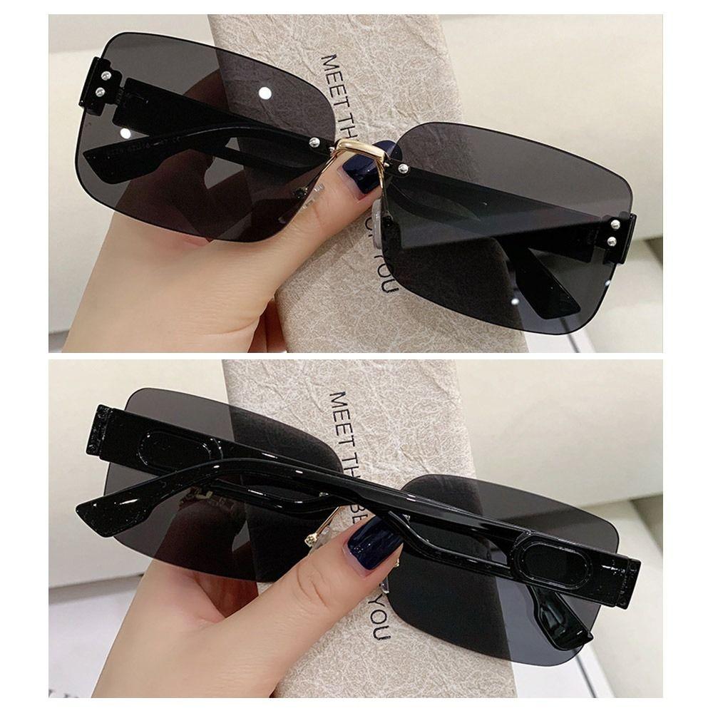 Korean Style Rimless Sunglasses Gradient Lenses Uv Protection Rectangular Sun Glasses Ins Style Frameless Shades For Women & Men