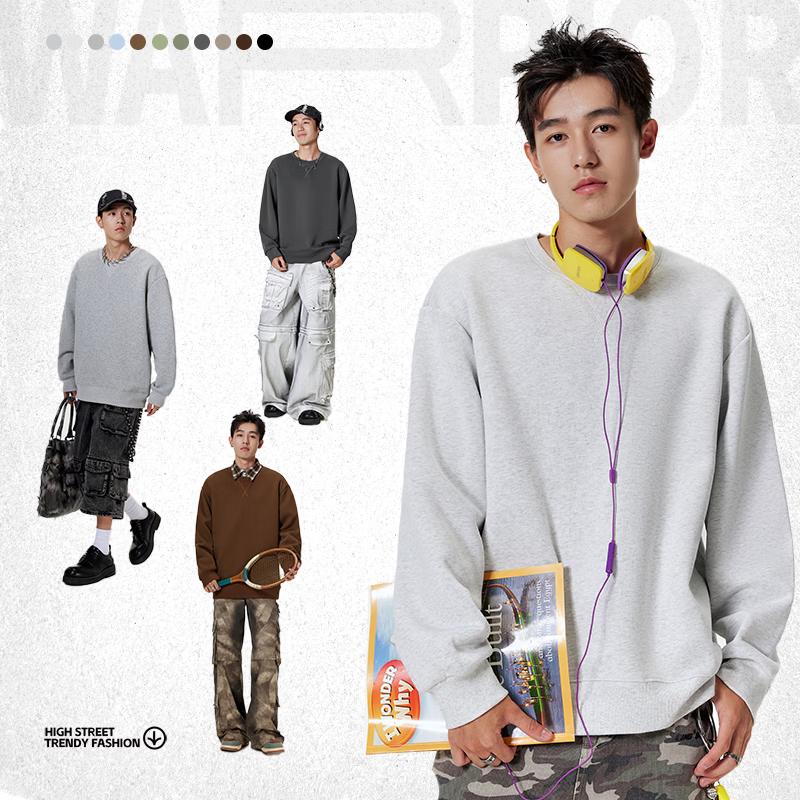 Warrior Men's Solid Color Round Neck Pullover Sweatshirt