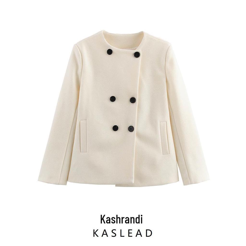 2024 Winter Women's European & American Style Wool Blend Coat with Plus Thick Irregular Hem