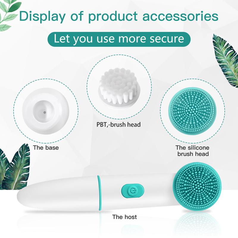 2 in 1 Portable Face Massager Cleaning Brush Sonic Electric Silicone Facial Cleansing Brush Silicone Abs Multifunction