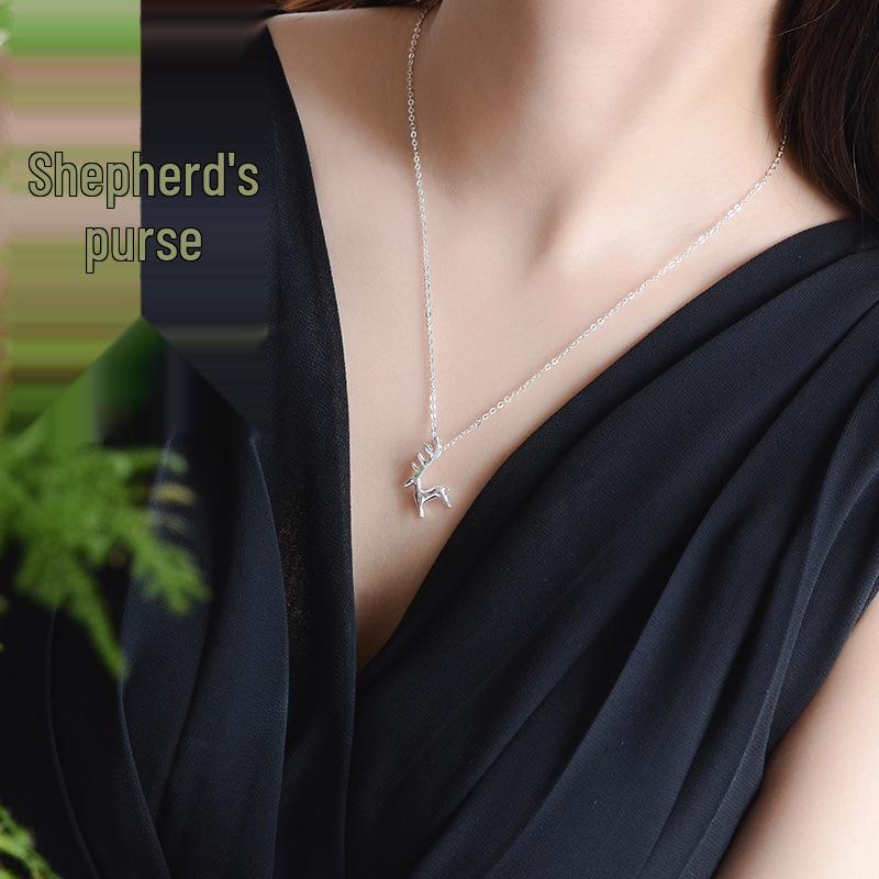 S925 Silver Reindeer Pendant Necklace - Festive Fresh Design for Students