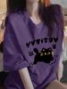 Camiseta Feminina Retrô Roxo Uva Emagrecedora Manga Curta Gato - Design de Verão Algodão Caimento Solto
