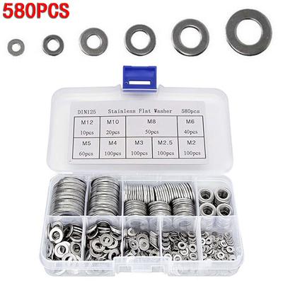 600x DIN125 Stainless Steel Flat Plain Washer Assortment Kit w//Box M1.6-M10 UK