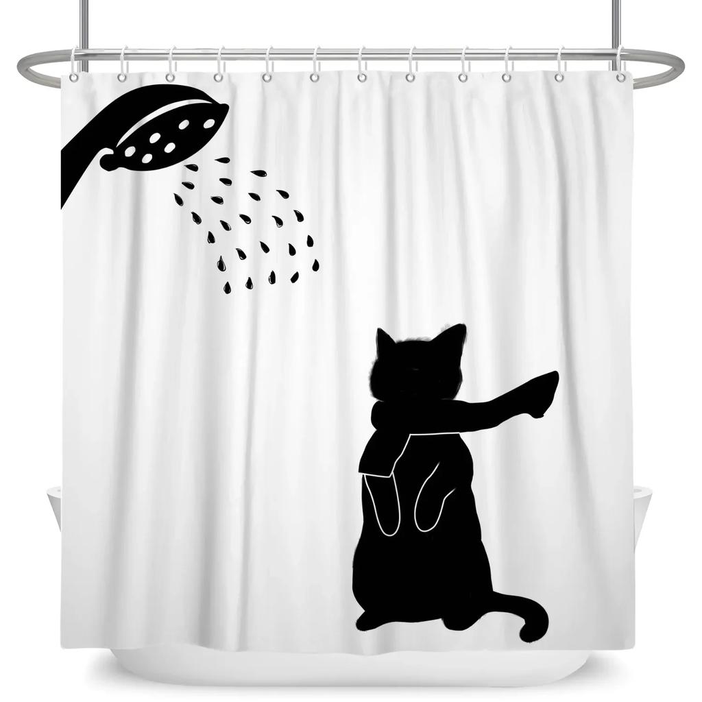 Funny Cat Shower Curtain Cartoon Cute Cats Dog Kids Shower Curtain for Bathroom Waterproof Polyester Home Decor Shower Curtains