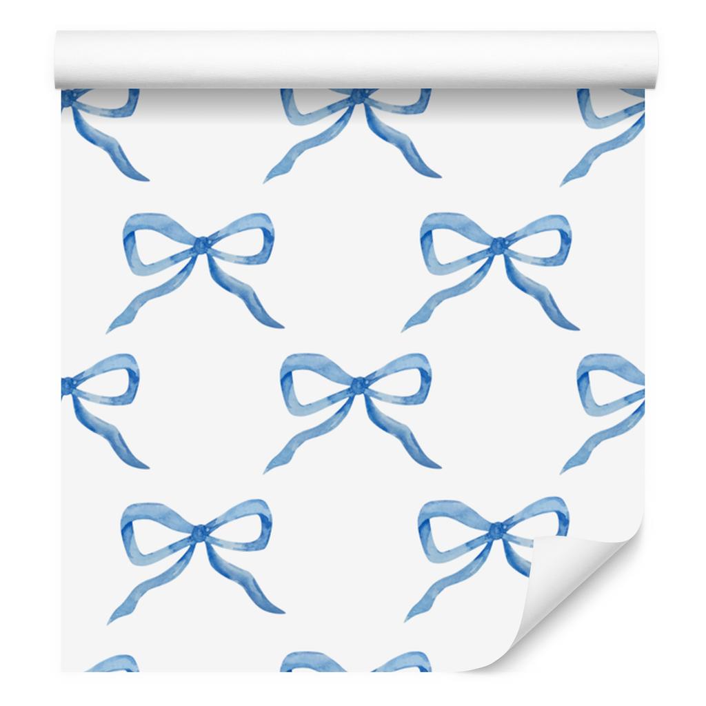 Bows Wallpaper White and Azure for Living Room and Bedroom 50x1000
