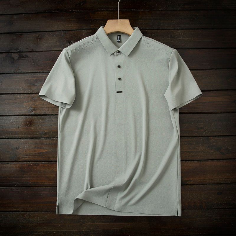 

Cooling Nude Skin Silky Vertical and Smooth Non-Ironing Summer Men s Business Casual Cool Feeling Breathable Lapel Short sleeve Polo Shirt Apricot Green XL (67.5-75kg)