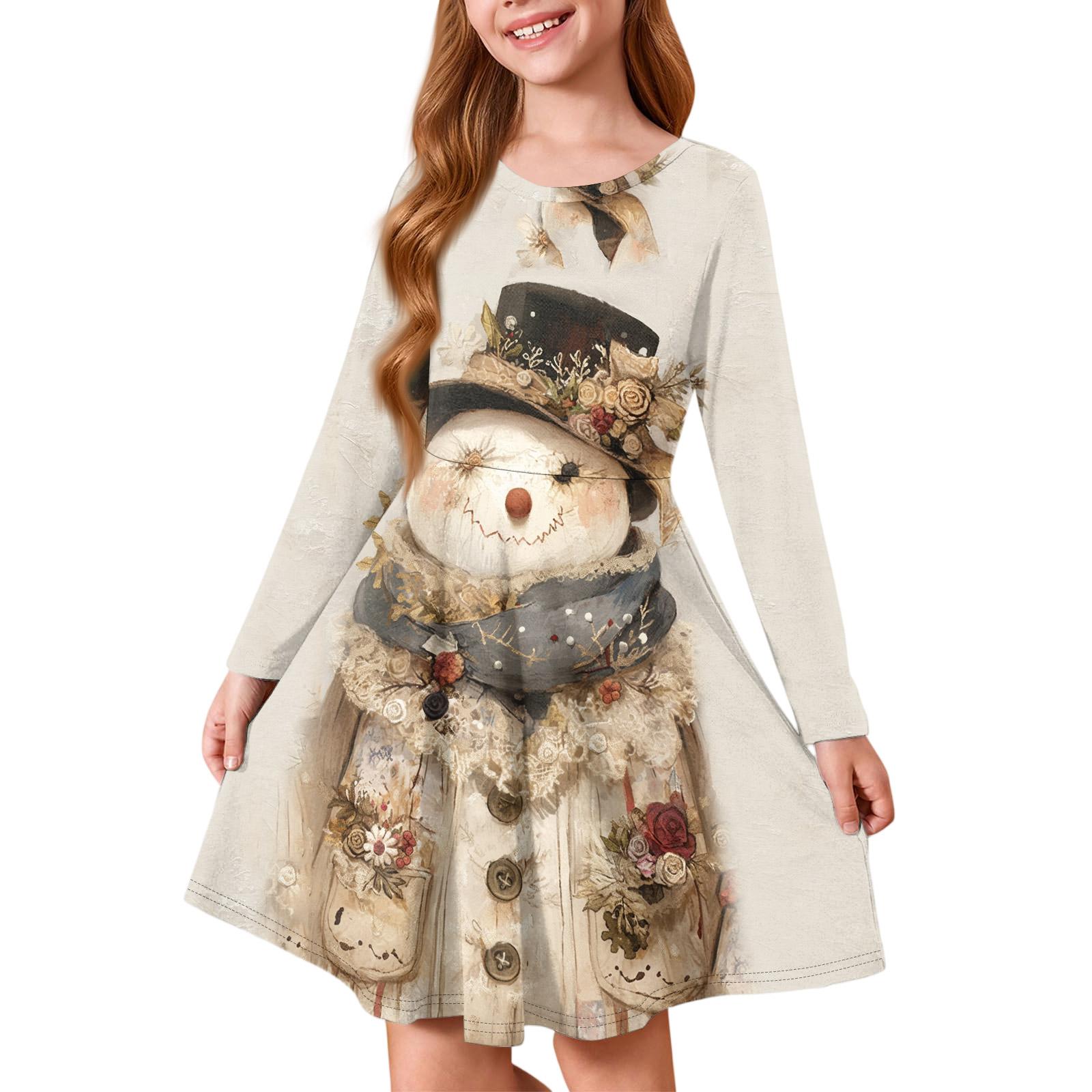 

Платье принцессы для девочек - Платье-футболка А-силуэта с длинным рукавом на Рождество 110 бежевый