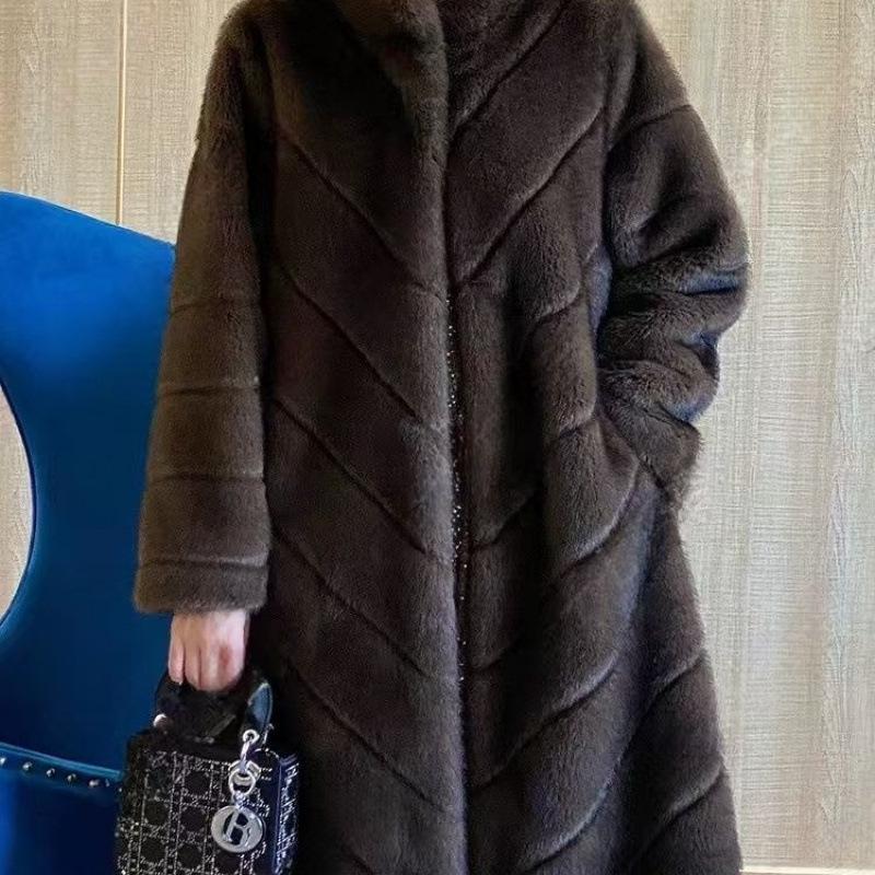 Winter Autumn and Winter New Coat Imitation Leather Thickened Warm Loose Long Coat Large Size Women's Clothing