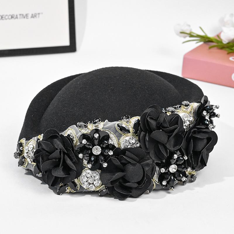 Vintage Versatile Felt Headscarf Hat For Women, Flight Attendant Hat, Church Derby Headpiece, Floral Beret