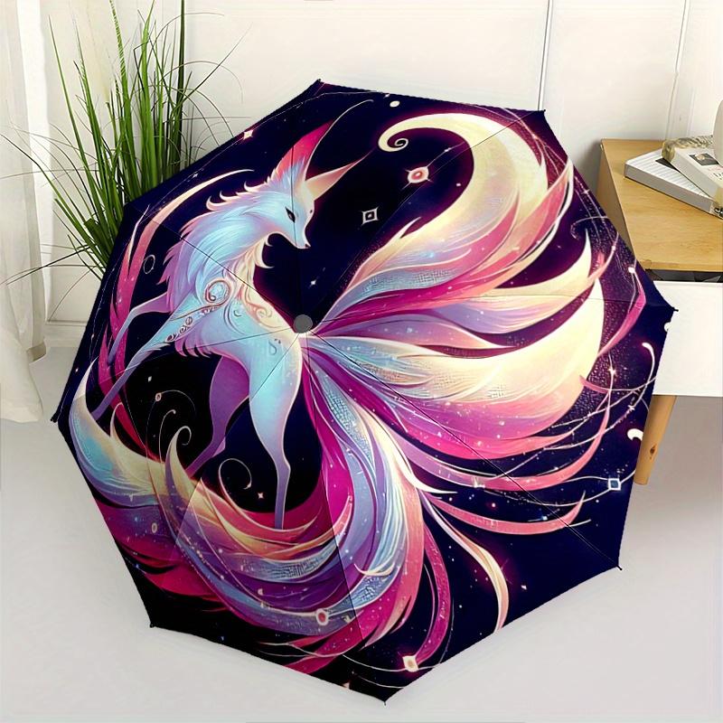 

1pc The Beautiful Nine Tailed Fox Pattern Beautiful Looking Automatic Folding Umbrella, 3 Folding, 8 Pole Frame Design, Durable and Suitable for