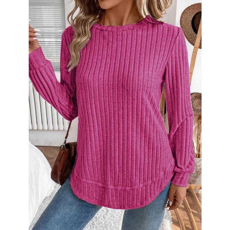 JPNTKY Women's Fashion Casual Solid Color Print Long Sleeve O-Neck Blouses & Shirts