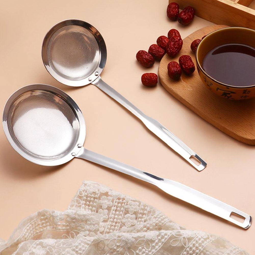 Filter Scoop Steel Fat Skimmer Spoon Strainer Fat Oil Skim Grease Foam Fine Mesh Strainer With Handle Kitchen Tool
