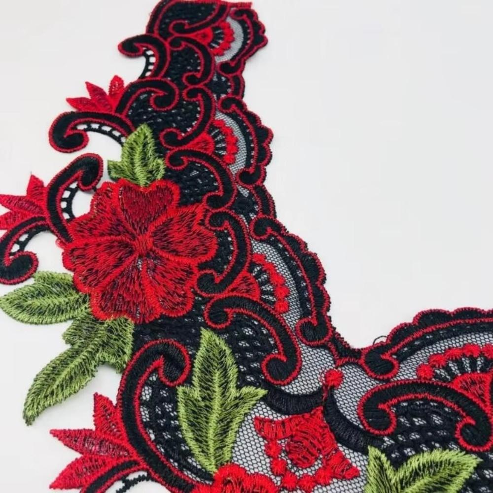 3D Embroidered Sewing On Patches Hollowed Out Detachable Rose Flower Patch Sticker Floral Embroidered Fabric Applique