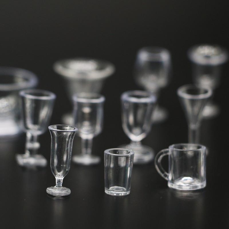 14Pcsset 112 Dollhouse Miniatures Simulation Tableware Mini Cup Ice Cream Bowl Plastic Model Transparent Goblet Accessories