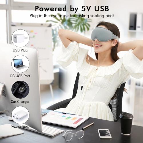 HiiPeak USB Typ-C Elektrisch Beheizte Augenmaske, Ultraleicht, Temperaturregelung, Zeiteinstellung, Druckfrei, Lichtblockierend, Schlaf, Reise, Geschäft