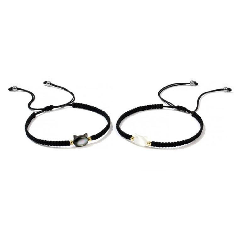 Trendy Couple Bracelet Cute Cat Charm Designed Bangle Adjustable Woven Rope