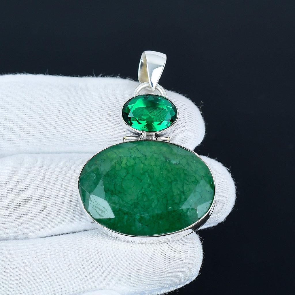 Antique Emerald Gemstone Pendant, 925 Sterling Silver Jewelry, Silver Pendant, Everyday Wear Jewelry, Necklace Pendant For Birthday Gifts