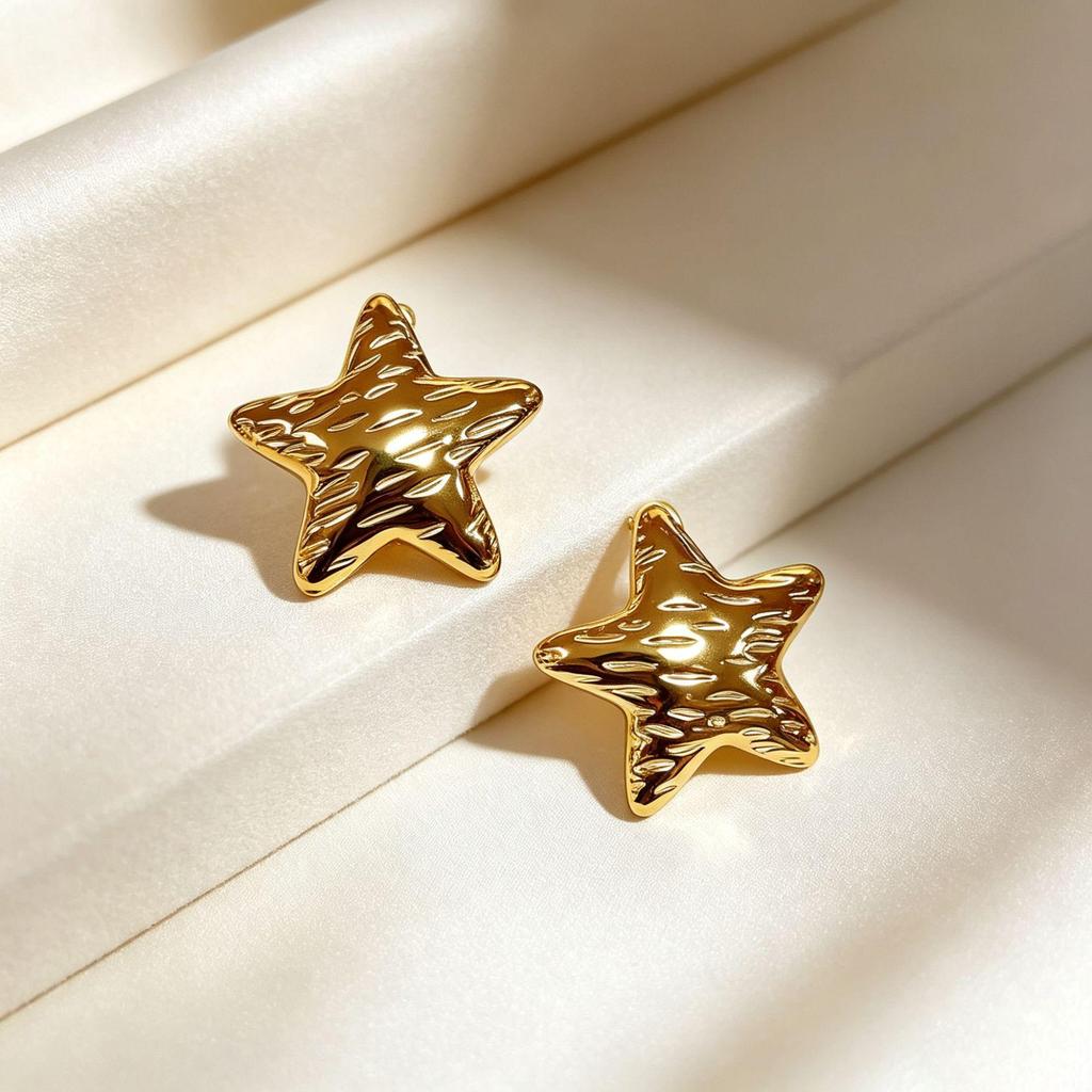 High-End Gold Star Stainless Steel Earrings