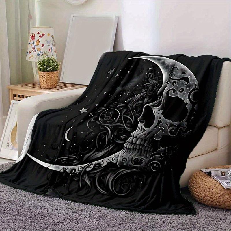 

1pc Midnight Moonlit Skull Cartoon Blanket Home Decorative Throw Gift Perfect for Couch Bed Living Room 80x120cm